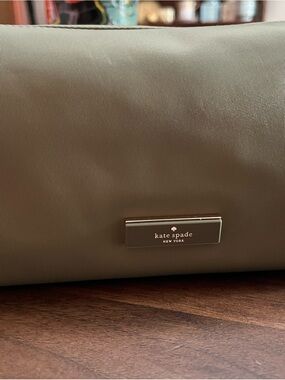 kate spade Olive Green Satin Clutch with Logo Plaque